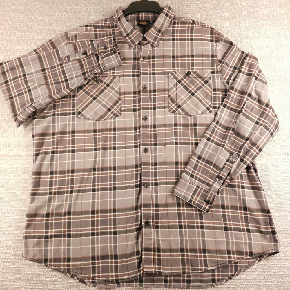 Harley-Davidson Shirt Mens 3XL Gray Brown Plaid Button Up Long Sleeve 120th